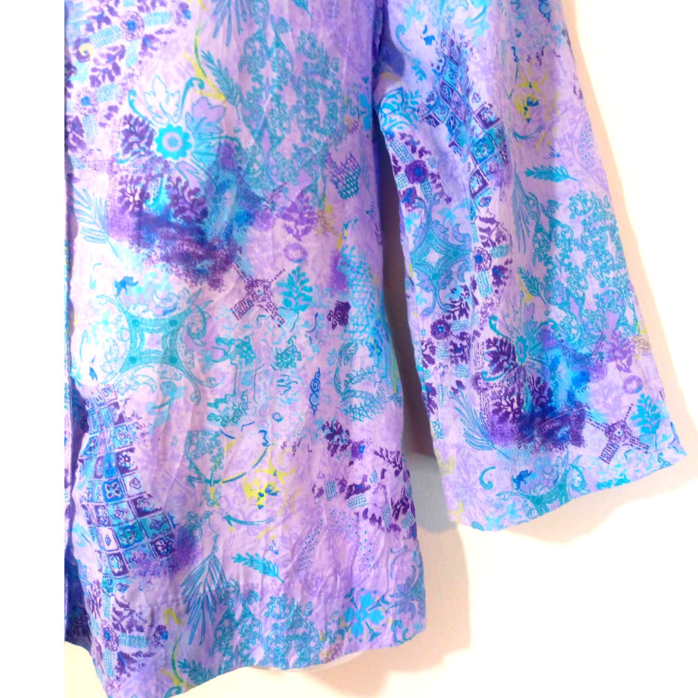 Christopher & Banks Women Size M Purple Blue Boho 3/4 Sleeve Button Up Top - Picture 3 of 7